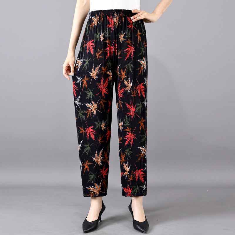 Women's Plus-sized Ice Silk Elastic Pants Cropped Straight - VEX CLUB HOUSE