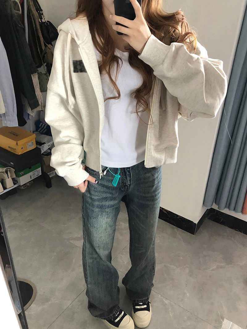 American Vintage Zipper Hooded Cardigan Sweater Women's Spring And Autumn - VEX CLUB HOUSE