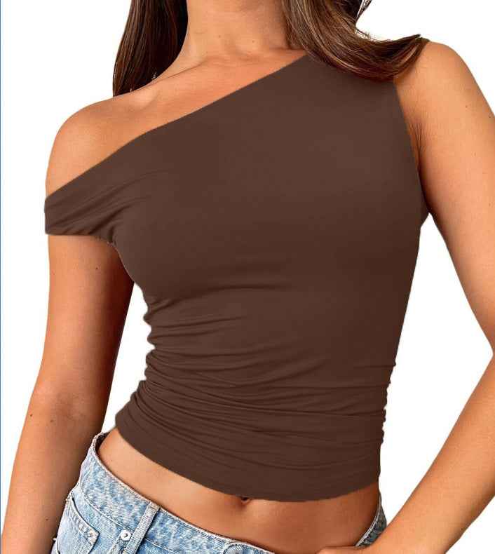 Womens Solid-color Off-shoulder Tank Top - VEX CLUB HOUSE