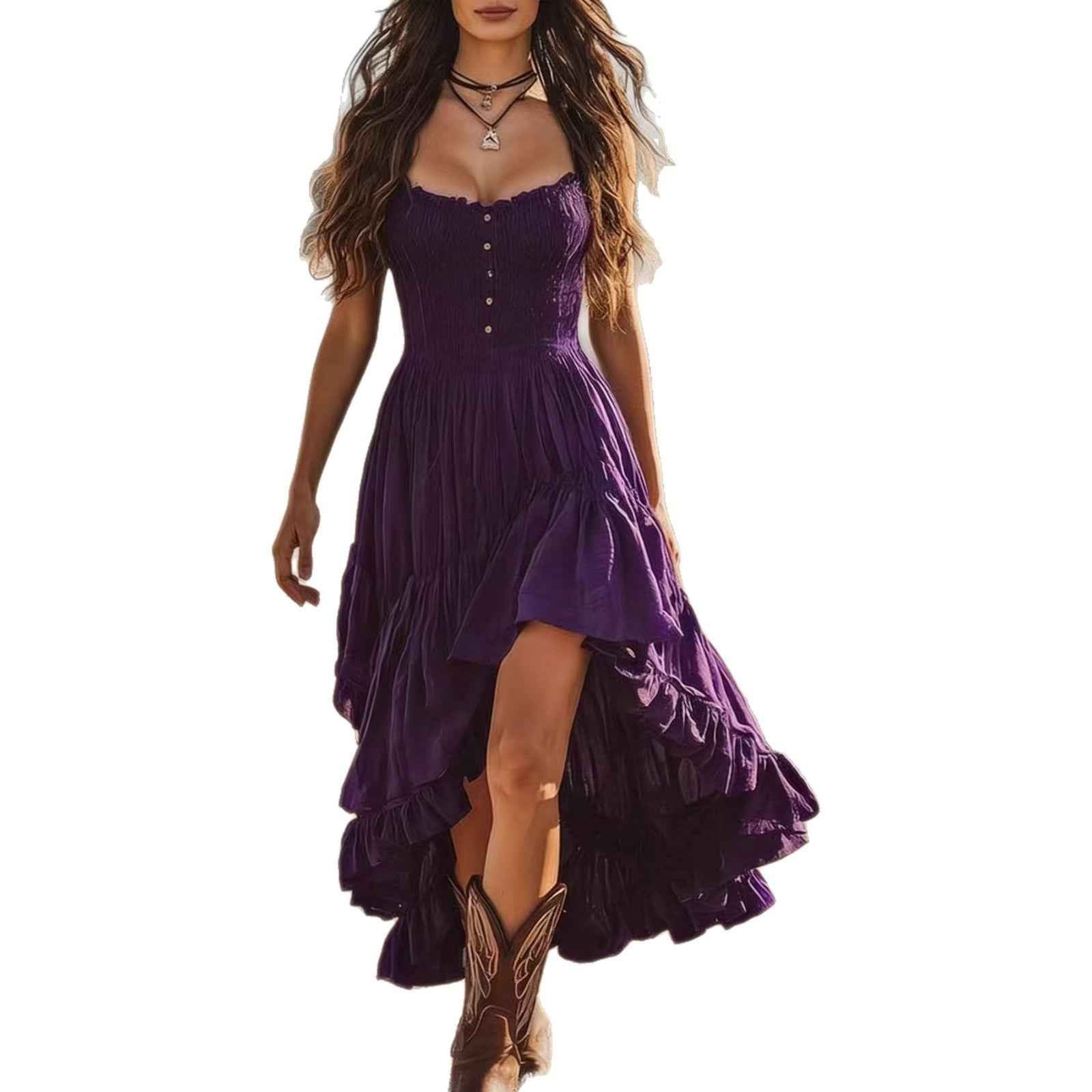 Bohemian-style Dress With An Asymmetrical Ruffled Hem - VEX CLUB HOUSE