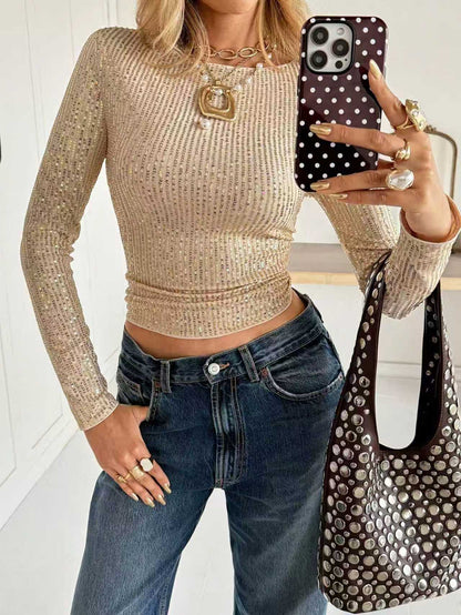 New Shiny Sequin Long-sleeve T-shirt Top - VEX CLUB HOUSE