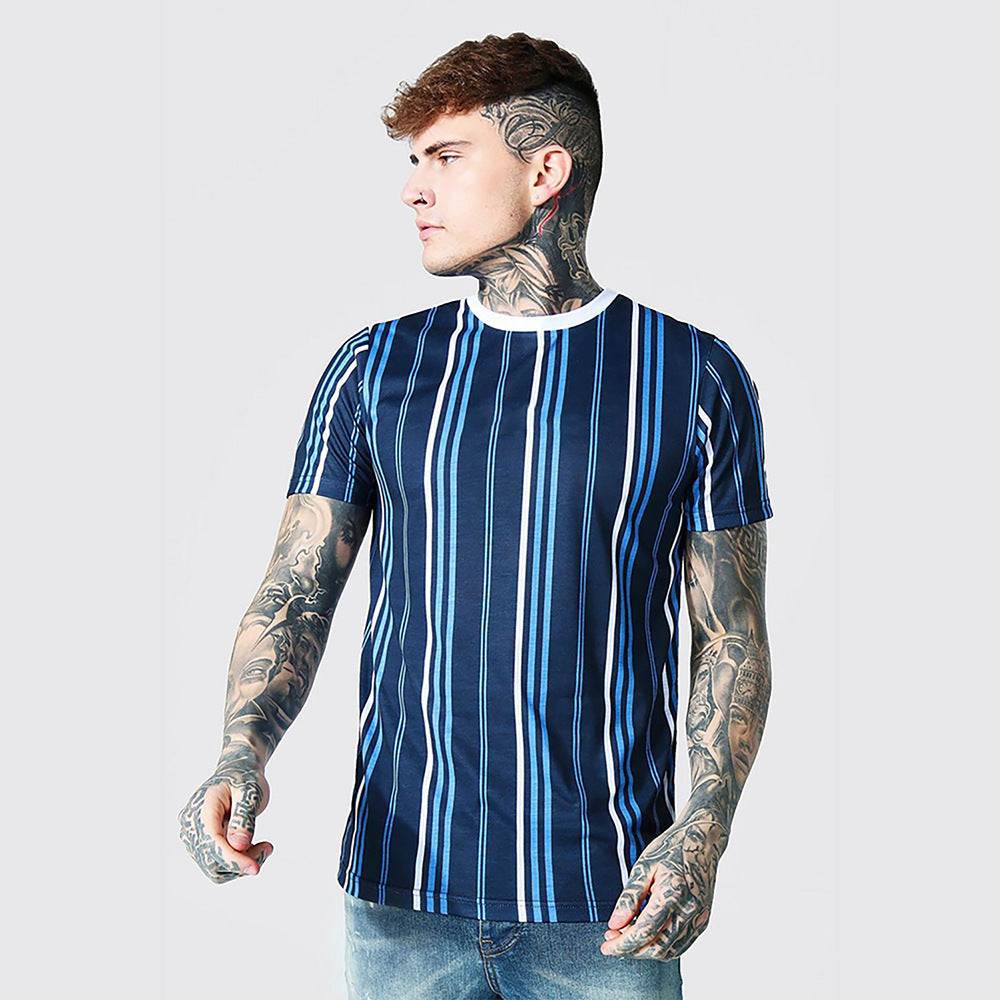 Short-sleeved 3D Printed T-shirt With Simple Stripes - VEX CLUB HOUSE