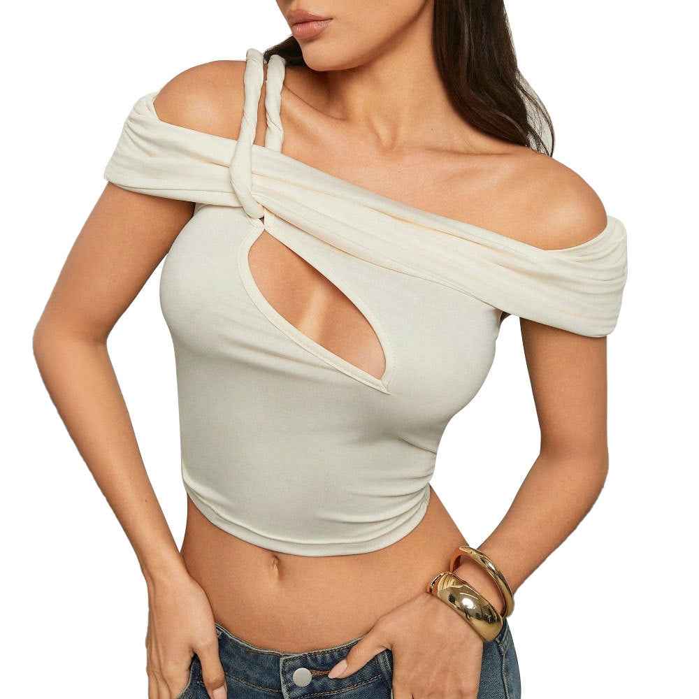 Womens Off-shoulder T-shirt Cropped Hollow-out Top - VEX CLUB HOUSE