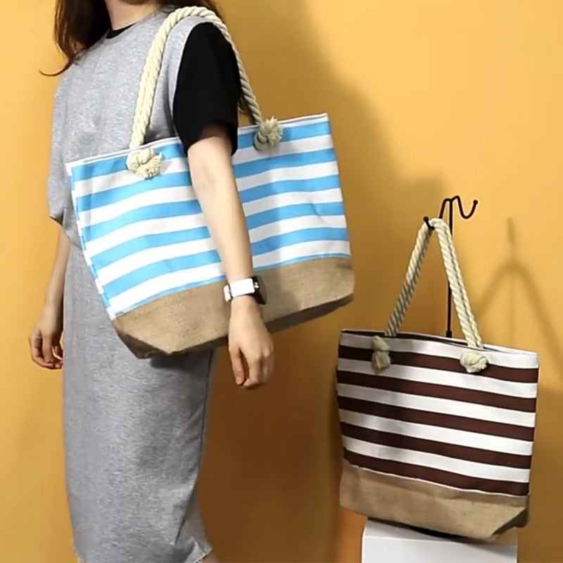 Striped Beach Bag Casual Large Capacity Women Shoulder Bags - VEX CLUB HOUSE