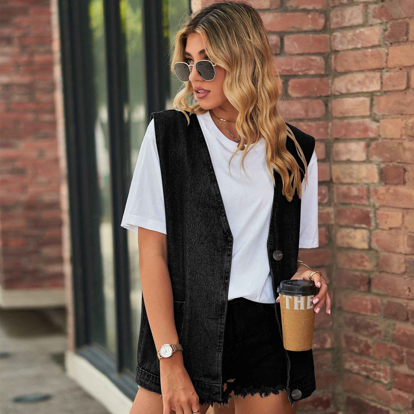 Womens Denim Vest Sleeveless Waistcoat Top - VEX CLUB HOUSE