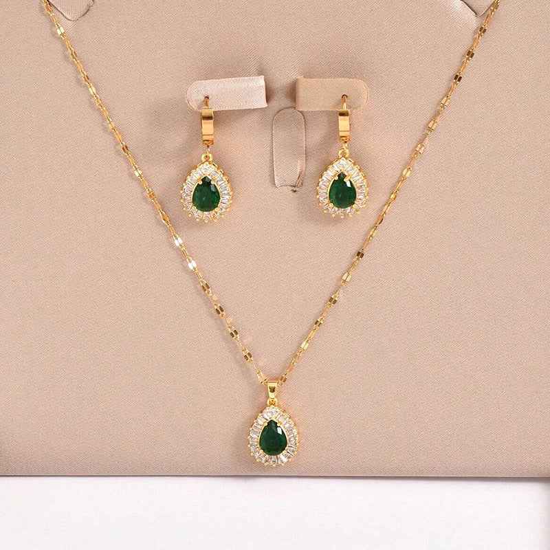 Retro Hong Kong Style Jade White Suit Necklace Earrings All-match Jewelry - VEX CLUB HOUSE