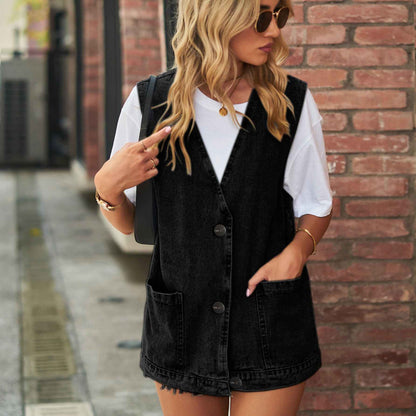 Womens Denim Vest Sleeveless Waistcoat Top - VEX CLUB HOUSE