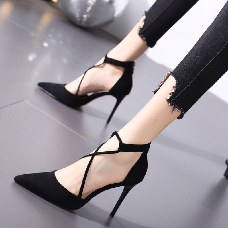 High Heels Sexy Apricot Comely French Black Suede Ladies - VEX CLUB HOUSE