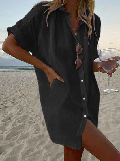 Women's Casual Loose-Fit Fashionable Cotton-Linen Solid-Color Short-Sleeve Top - VEX CLUB HOUSE