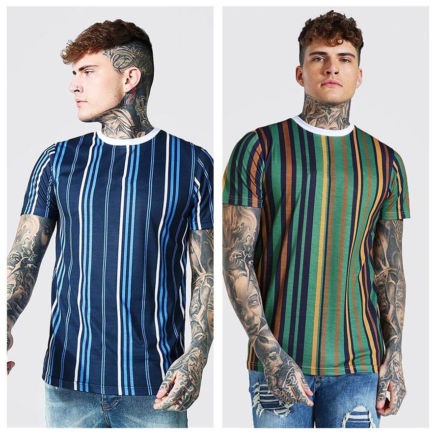 Short-sleeved 3D Printed T-shirt With Simple Stripes - VEX CLUB HOUSE