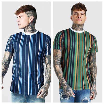 Short-sleeved 3D Printed T-shirt With Simple Stripes - VEX CLUB HOUSE