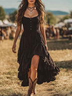 Bohemian-style Dress With An Asymmetrical Ruffled Hem - VEX CLUB HOUSE