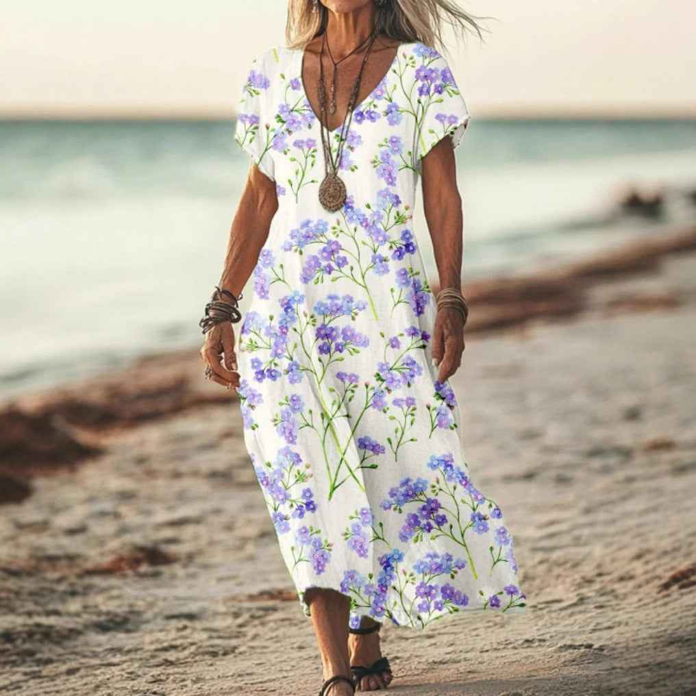 Womens Floral V-Neck Short-Sleeve Dress - VEX CLUB HOUSE