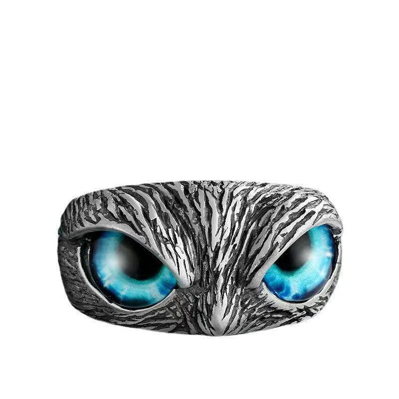 Plain Silver Retro Blue Glasses Owl Jewelry Ring Men And Women Design Owl Ring V E X C L U B H O U S E