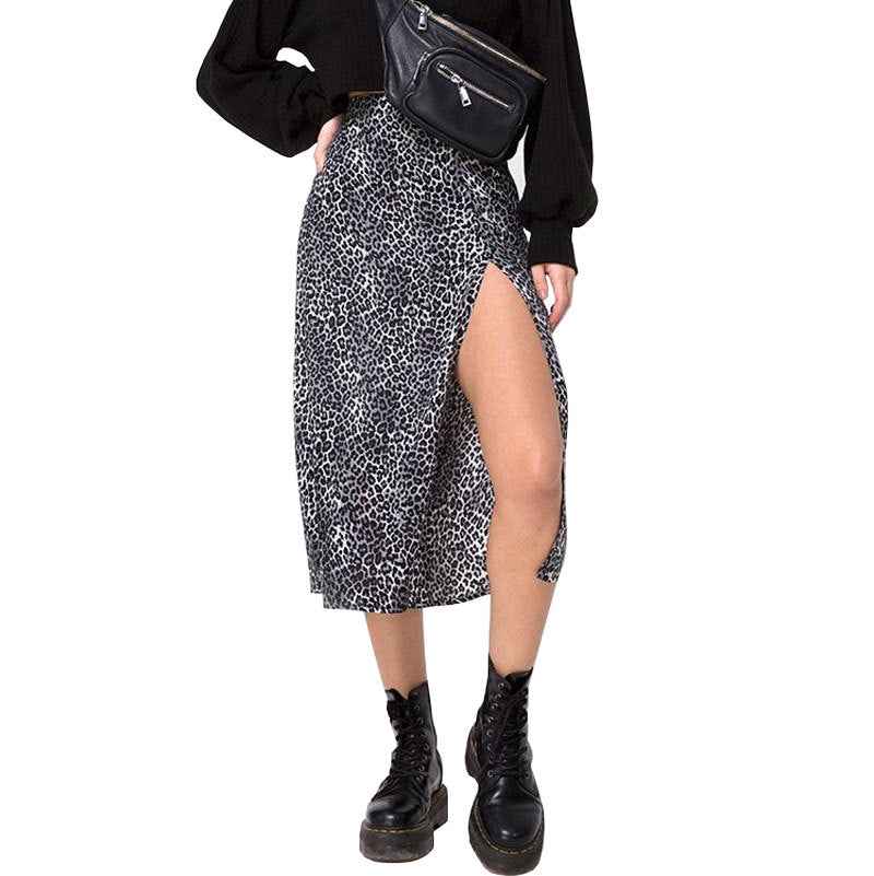 European And American Leopard Print Long Skirt High Waist Slit Hip Skirt - VEX CLUB HOUSE