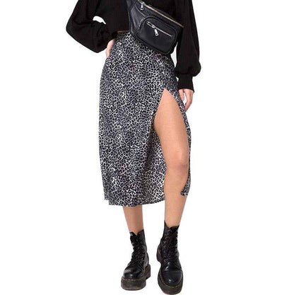European And American Leopard Print Long Skirt High Waist Slit Hip Skirt - VEX CLUB HOUSE