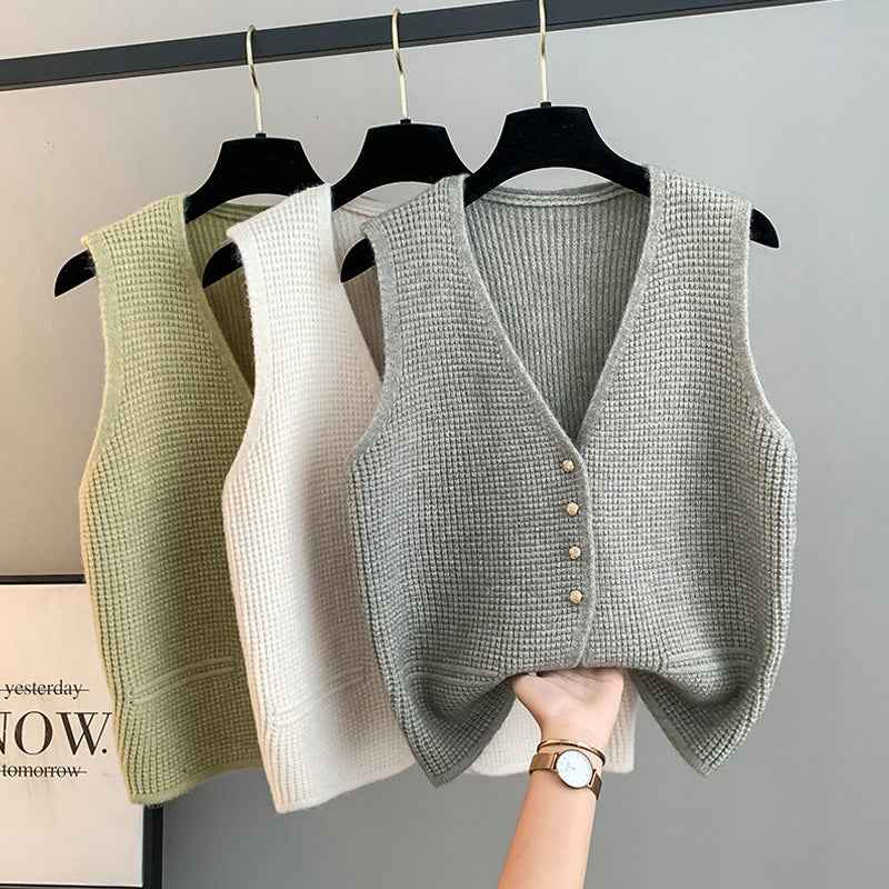 High Sense Classic Style Women's Clothing V-neck Knitted Cardigan Vest Vest Sweater - VEX CLUB HOUSE