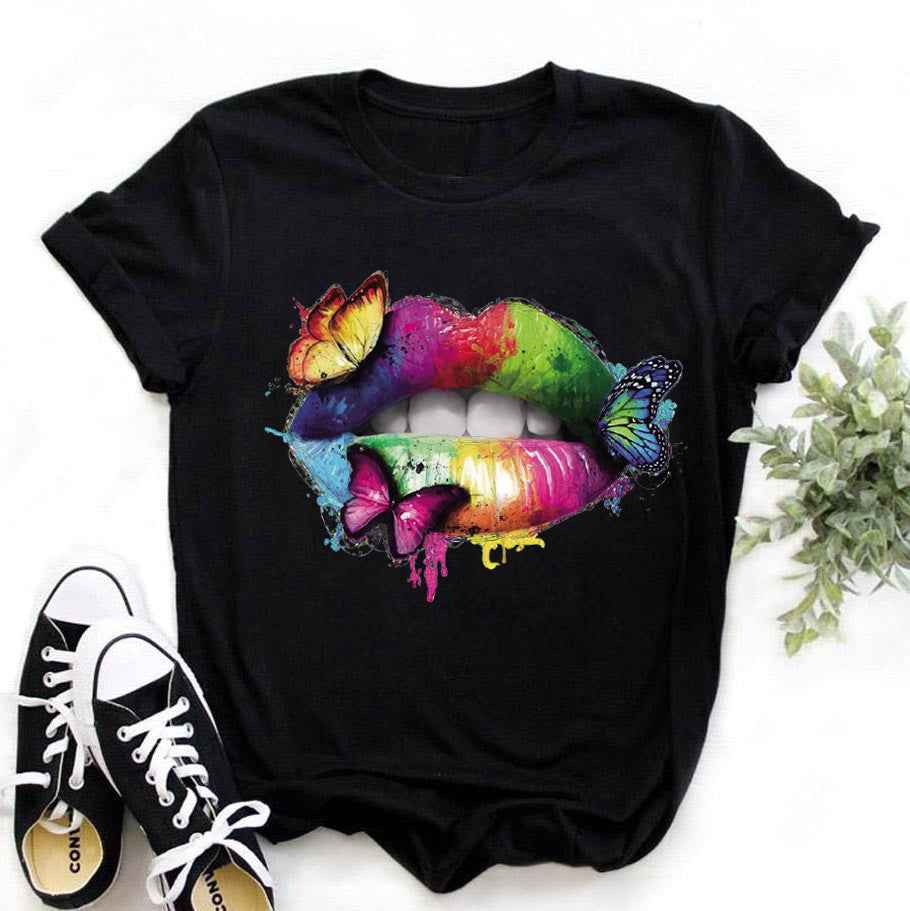 Shut Up Gesture Lips Short Sleeve T-shirt No Letters - VEX CLUB HOUSE