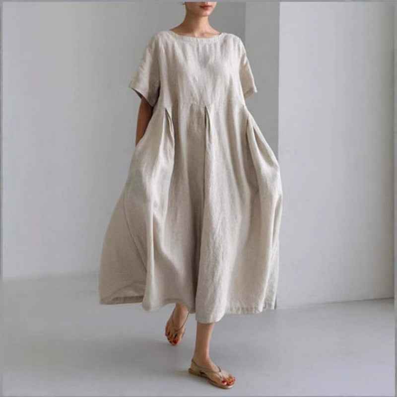 Women's Loose Round Neck Fashion Premium Short Sleeve Printed Dress - VEX CLUB HOUSE