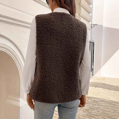 Fur Integrated Composite Loose Korean Outerwear Sleeveless Vest - VEX CLUB HOUSE