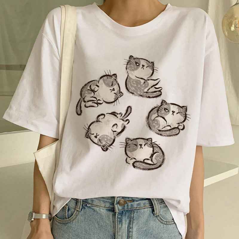 Cat Pocket Print Men And Women Couple Short Sleeve - VEX CLUB HOUSE