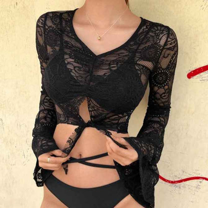 Sexy Swimwear Long-Sleeve Bikini With A Detachable Lace Top - VEX CLUB HOUSE