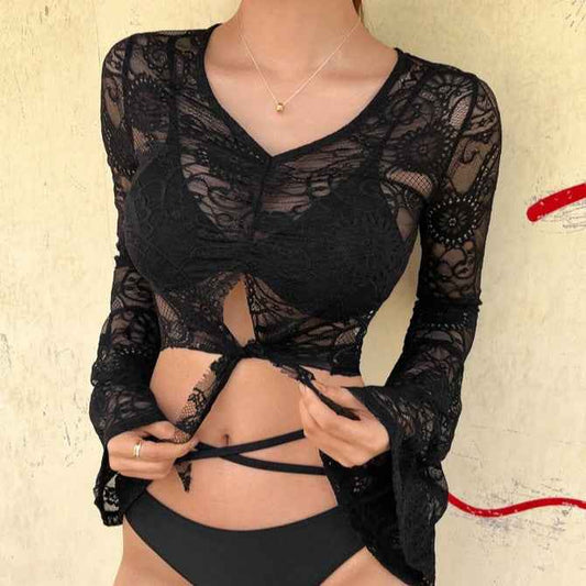 Sexy Swimwear Long-Sleeve Bikini With A Detachable Lace Top - VEX CLUB HOUSE