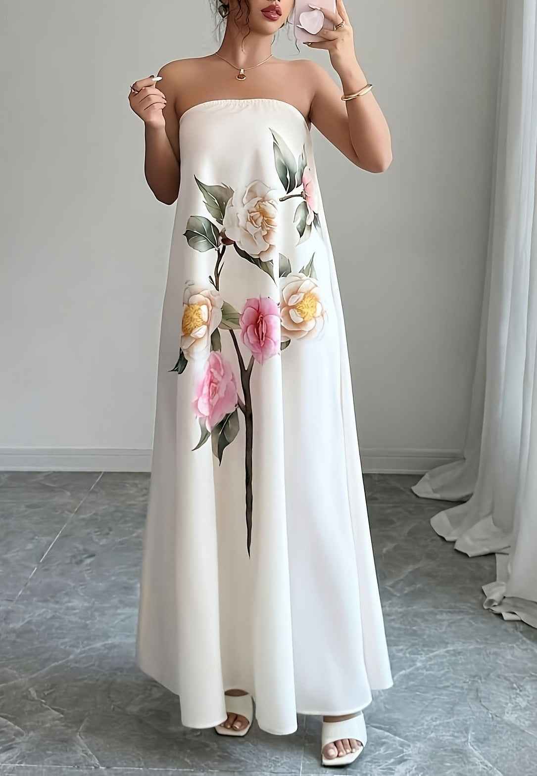 Floral Strapless Dress A Stylish Casual One-piece - VEX CLUB HOUSE