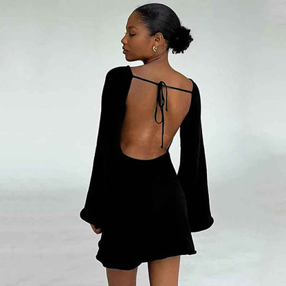 Womens Sexy Loose-fittingBackless Long-sleeve Dress - VEX CLUB HOUSE