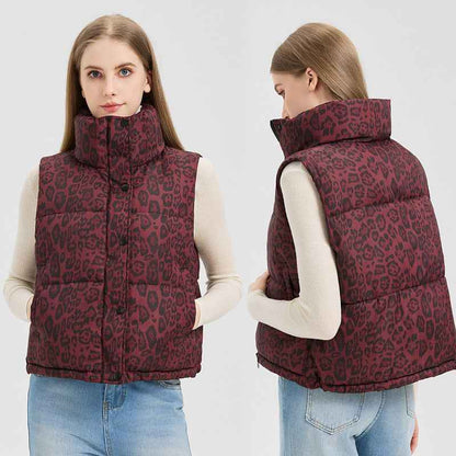 Leopard Print Stand Collar Temperament Cotton Vest - VEX CLUB HOUSE