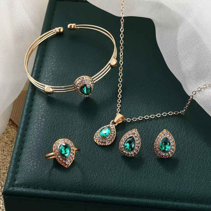 Jewelry Suit Women's Water Drop Gem Series Necklace Earring Ring Bracelet Four-piece Set - VEX CLUB HOUSE
