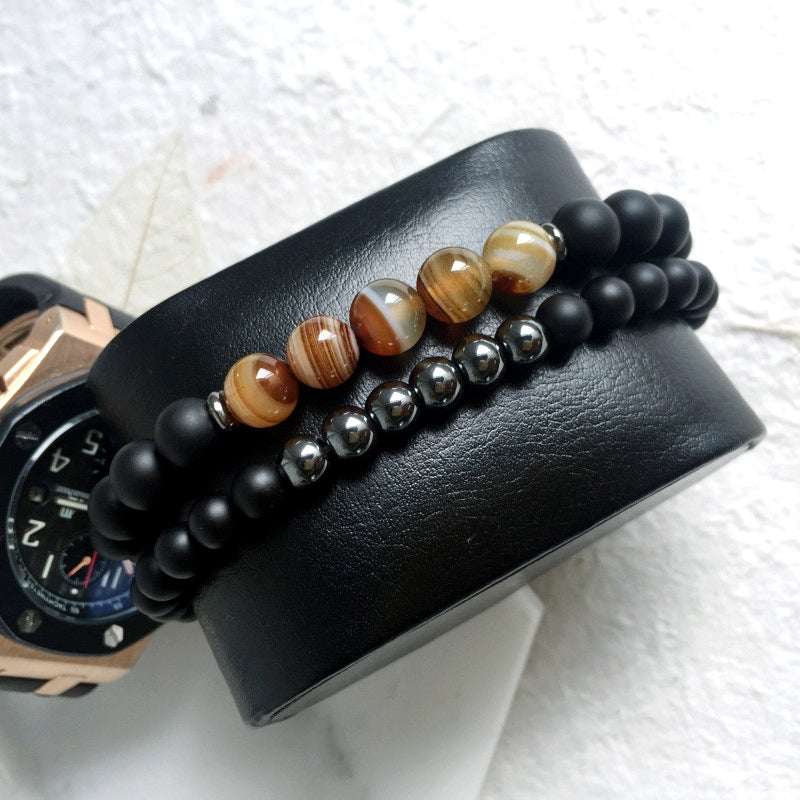 Mcllroy 2pc Natural stone Bracelet Beaded Black Mantra Prayer Beads Buddha Bracelet for Women and Mens men jewelry viking bijoux V E X C L U B H O U S E