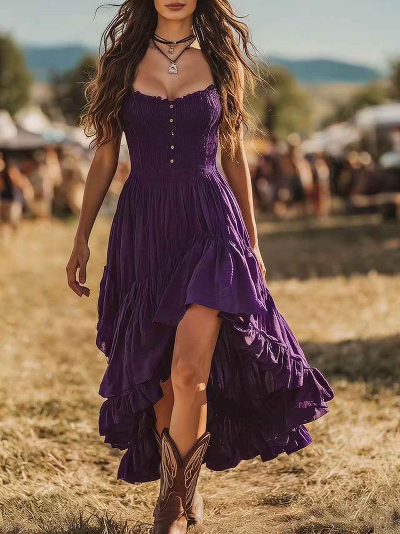 Bohemian-style Dress With An Asymmetrical Ruffled Hem - VEX CLUB HOUSE