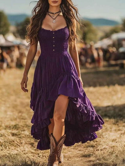 Bohemian-style Dress With An Asymmetrical Ruffled Hem - VEX CLUB HOUSE