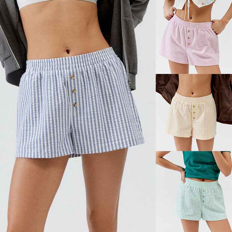 Striped Plaid Leisure Commute Shorts For Women - VEX CLUB HOUSE