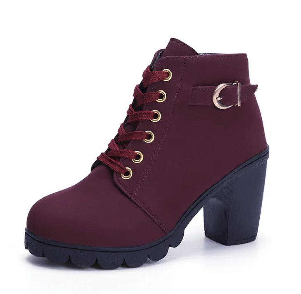 Fashoin Leopard Print Ankle Square Heel Suede Lace-up Zip Boots Women Casual Versatile Shoes Autumn And Winter - VEX CLUB HOUSE