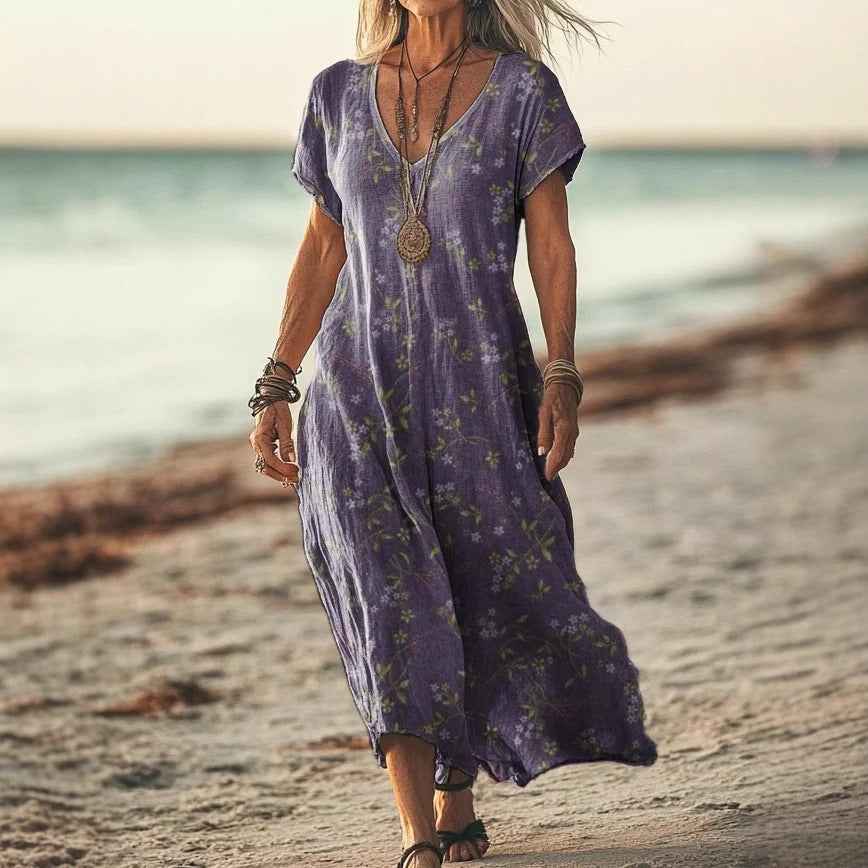Womens Floral V-Neck Short-Sleeve Dress - VEX CLUB HOUSE
