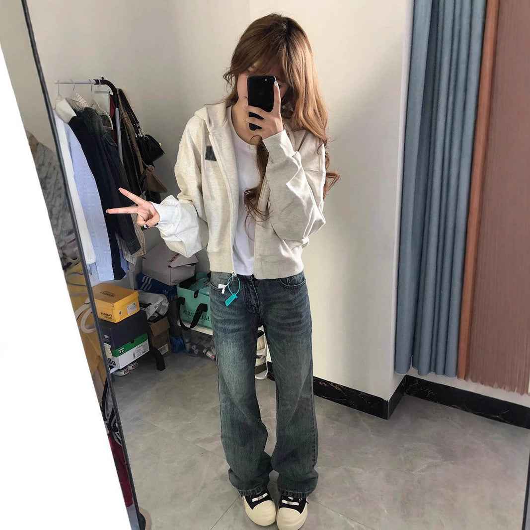 American Vintage Zipper Hooded Cardigan Sweater Women's Spring And Autumn - VEX CLUB HOUSE