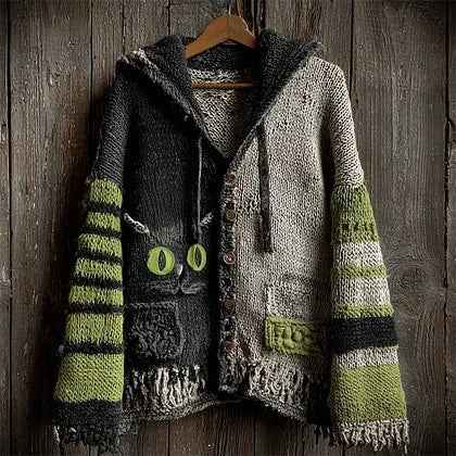 Retro Hooded Casual Knitted Cardigan Sweater - VEX CLUB HOUSE