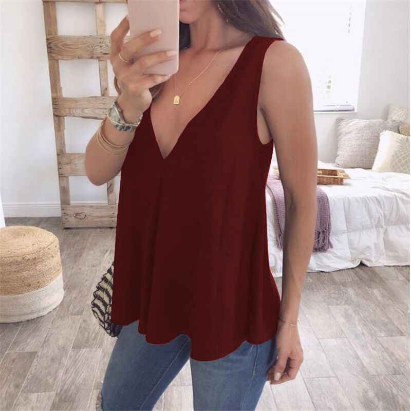 Deep V-shaped Loose Solid Color Sleeveless T-shirt - VEX CLUB HOUSE