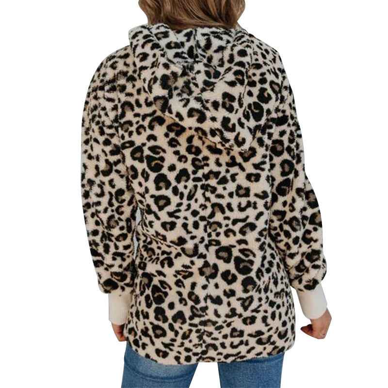 Women's Fashion Slim Leopard Print Hooded Coat - VEX CLUB HOUSE