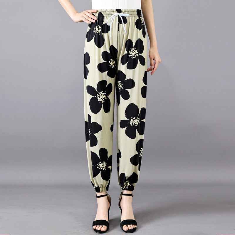 Women's Plus-sized Ice Silk Elastic Pants Cropped Straight - VEX CLUB HOUSE