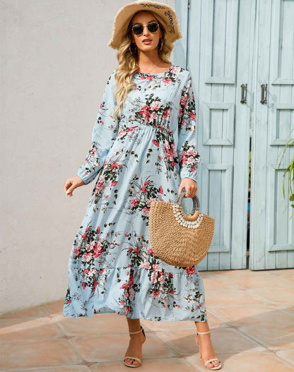 Womens Versatile Round-neck Floral Chiffon Dress - VEX CLUB HOUSE
