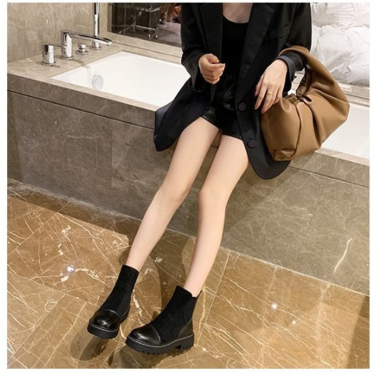 British style black platform stretch boots - VEX CLUB HOUSE