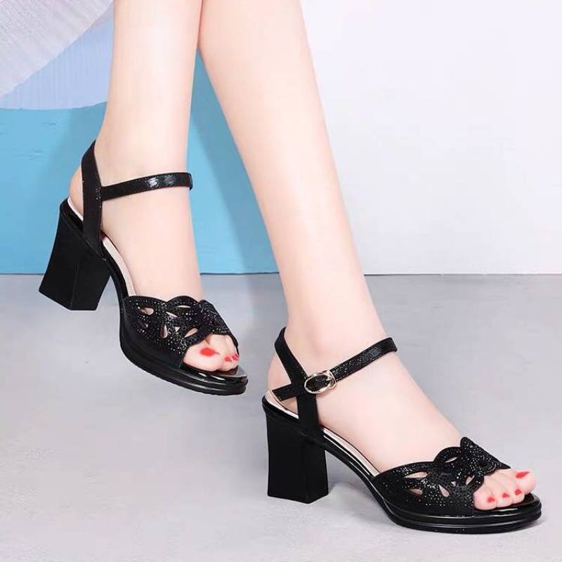 Mid-heel Fish Mouth Soft Sole Mother Shoes Rhinestone High Heels - VEX CLUB HOUSE