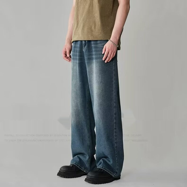 Mens Straight-Leg Relaxed-Fit Vintage Blue Denim Jeans In American Style - VEX CLUB HOUSE