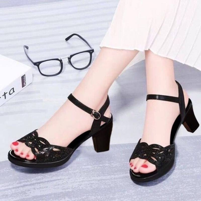 Mid-heel Fish Mouth Soft Sole Mother Shoes Rhinestone High Heels - VEX CLUB HOUSE