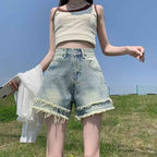Raw-edge Denim Shorts For Women New Summer Style With A High Waist - VEX CLUB HOUSE