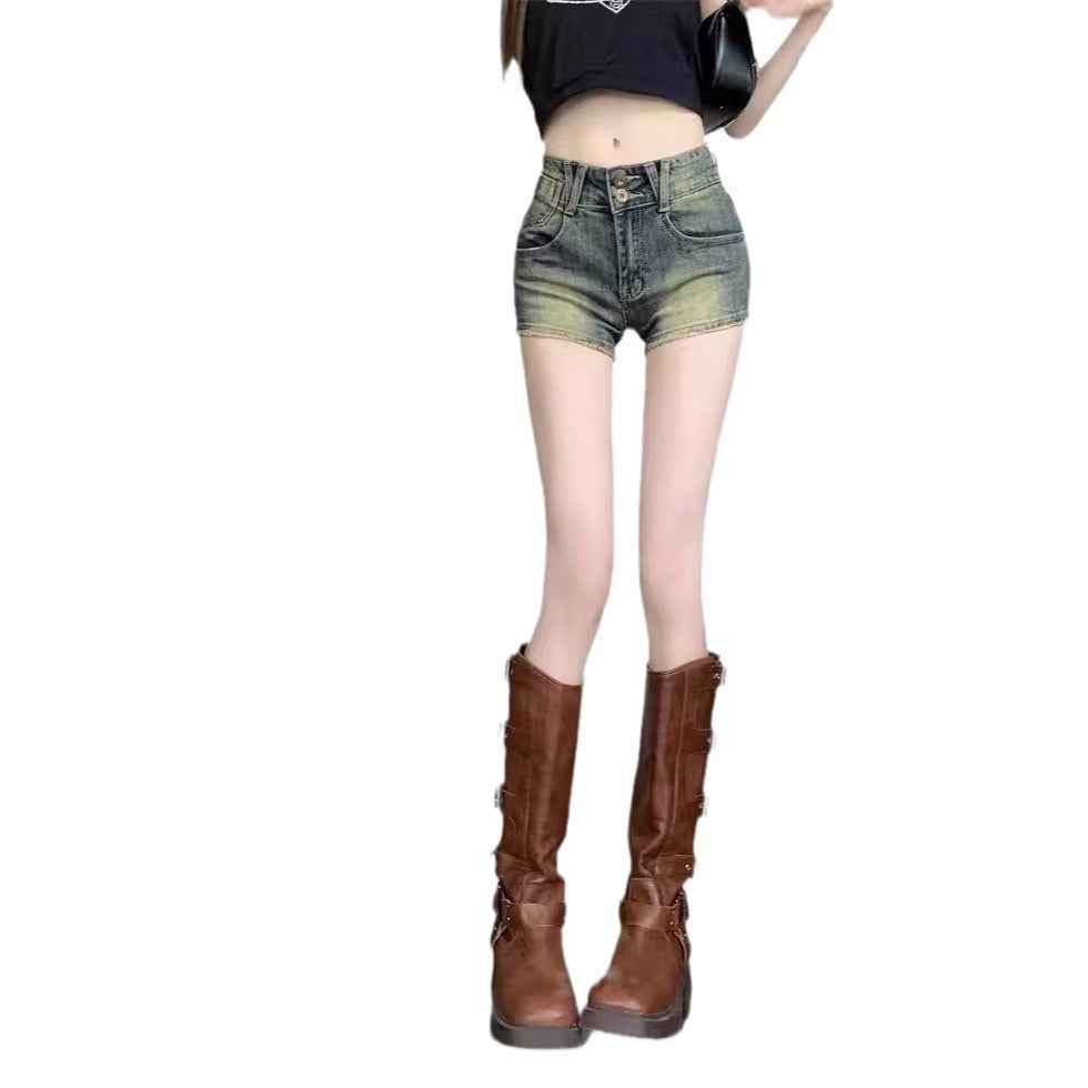Yellow-ochre Vintage Spicy Girl Denim Shorts For Women Summer Style - VEX CLUB HOUSE
