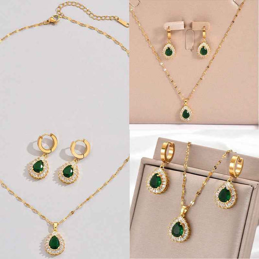 Retro Hong Kong Style Jade White Suit Necklace Earrings All-match Jewelry - VEX CLUB HOUSE